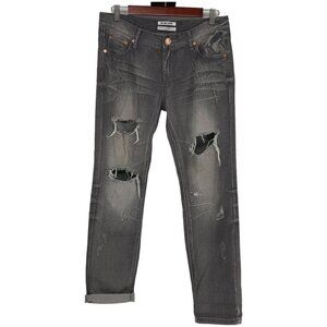 One X One Teaspoon Dark Grey Distressed Ripped Jeans size 28